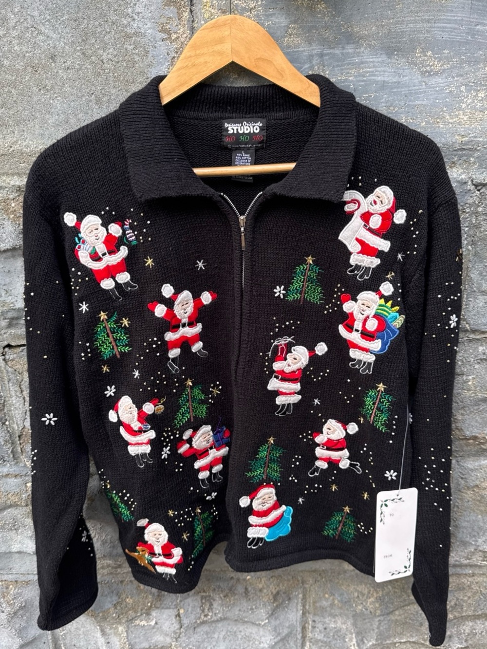 Vintage Christmas Sweater Large Cardigan Santa Embroidered 90s New